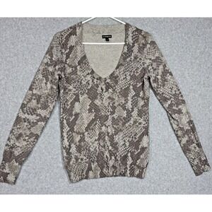 Express Sweater Women's Medium‎ Shimmer Snake Animal Print V-neck Long Sleeve